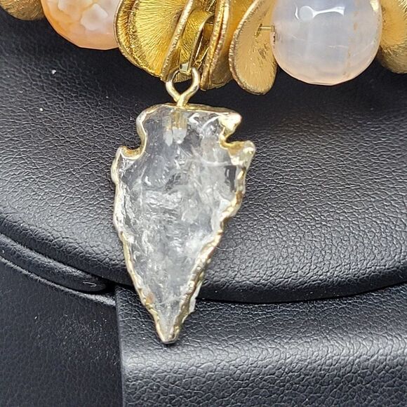 Tourmaline Pastel Beaded Stretch Bracelet Quartz Arrowhead Pendant Healing Gift - Picture 10 of 12